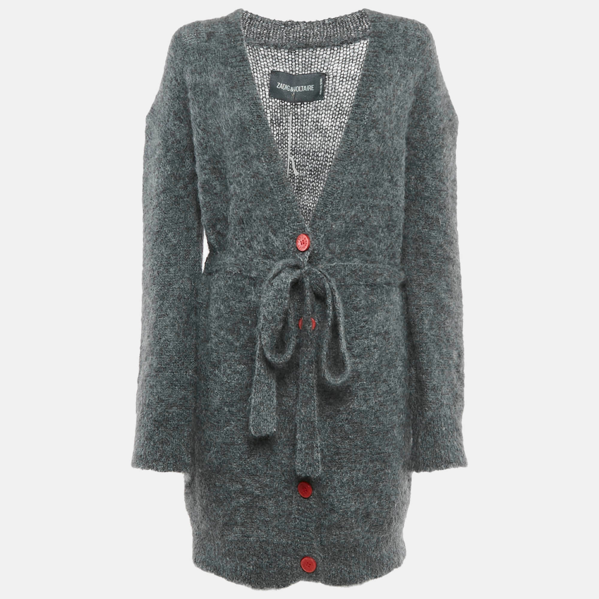 Zadig & Voltaire Green Mohair Wool Belted Romy Long Cardigan M-L