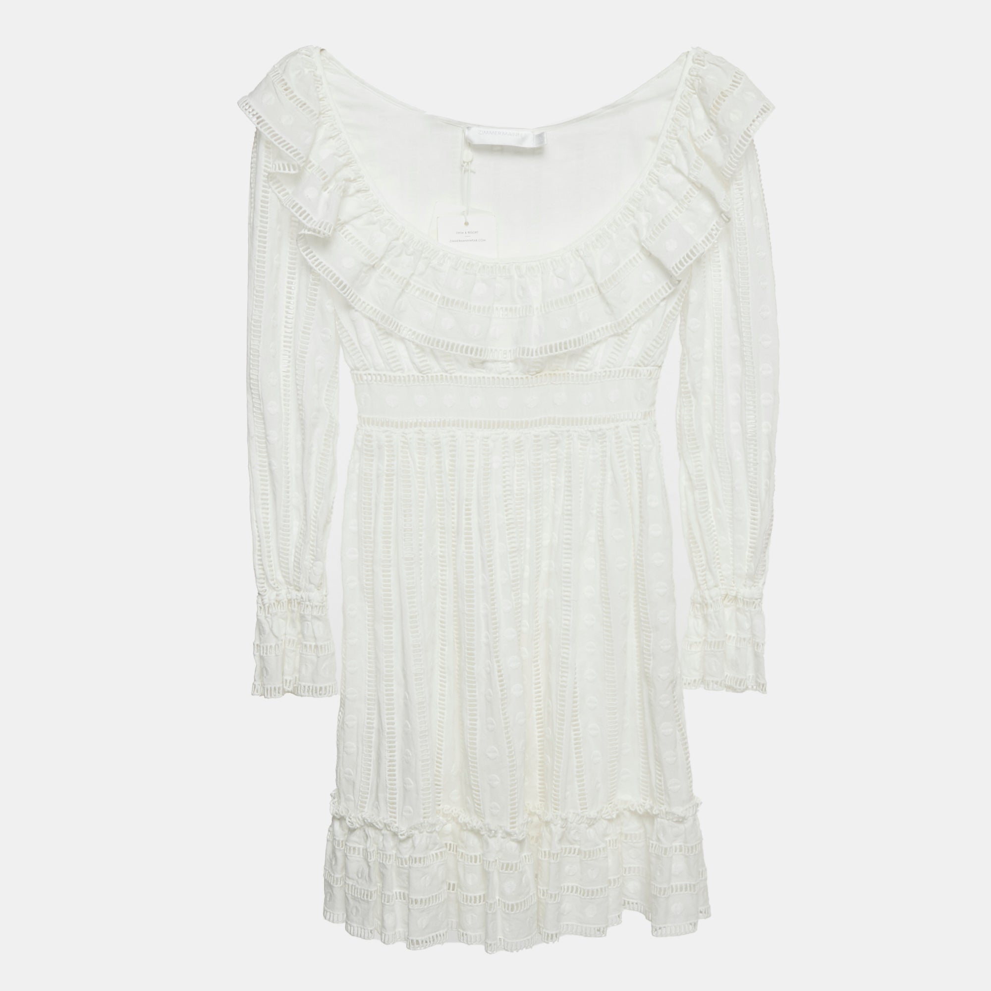 Zimmermann White Embroidered Cotton Melody Ladder Mini Dress XS