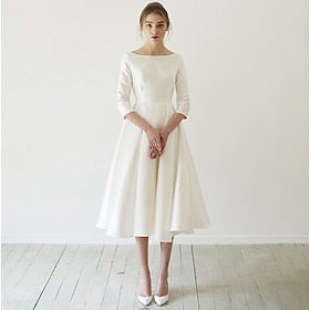 Bridal Shower Wedding Dresses Vintage Simple Wedding Dresses A-Line Illusion Neck Sleeveless Tea Length Lace Bridal Gowns With Appliques Summer Wedding Party 2