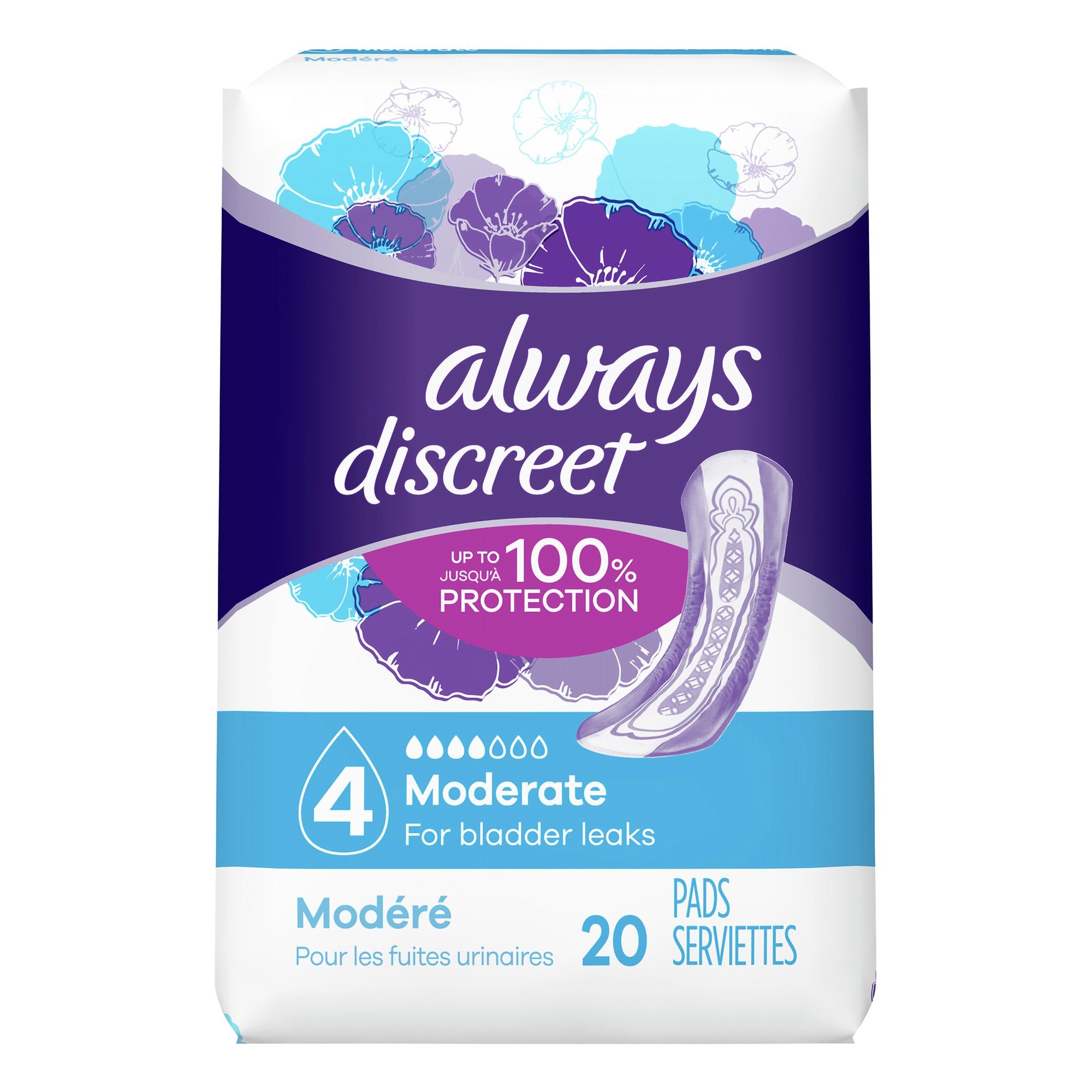 Always Discreet Bladder Control Pad, Moderate, Case of 60