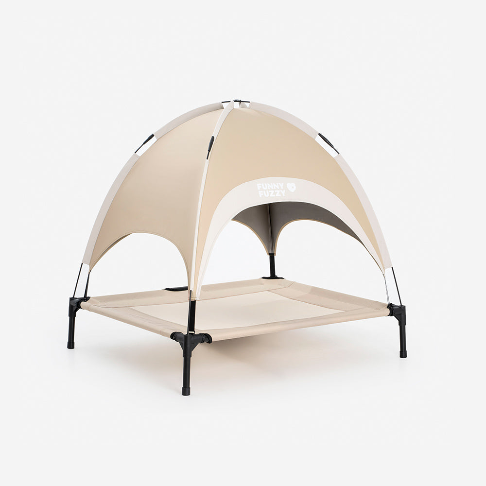 Multi-Functional Breathable Cooling Elevated Dog Bed with Canopy - PawAir, Khaki - M