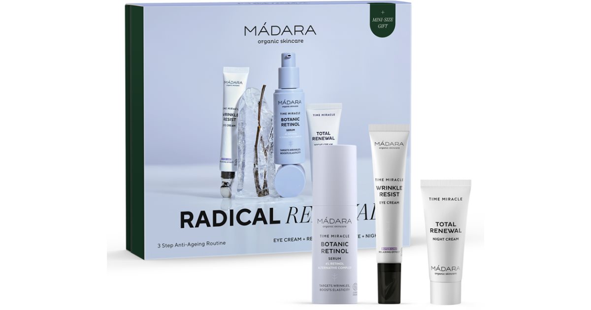 MÁDARA Time Miracle Radical anti-age set anti-rynkserum med retinol 30 ml + anti-rynk ögonkräm med applikator 20 ml + regenererande nattkräm 20 ml