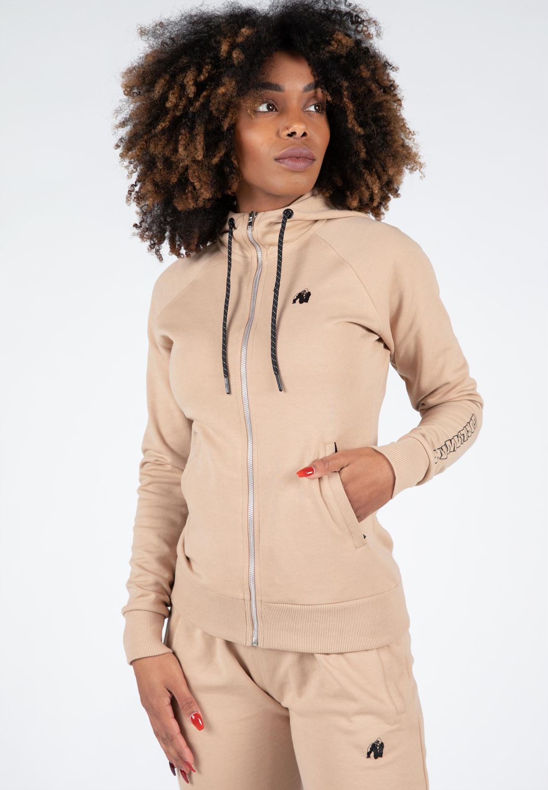 Marion Zipped Hoodie - Beige - XL