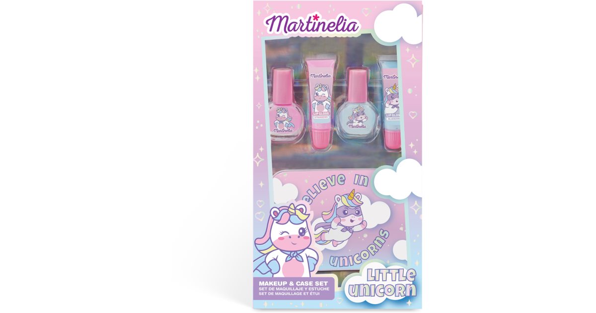 Martinelia Little Unicorn Makeup & Case sett for barn 3+ neglelakk 2stk + lipgloss 2stk + boks