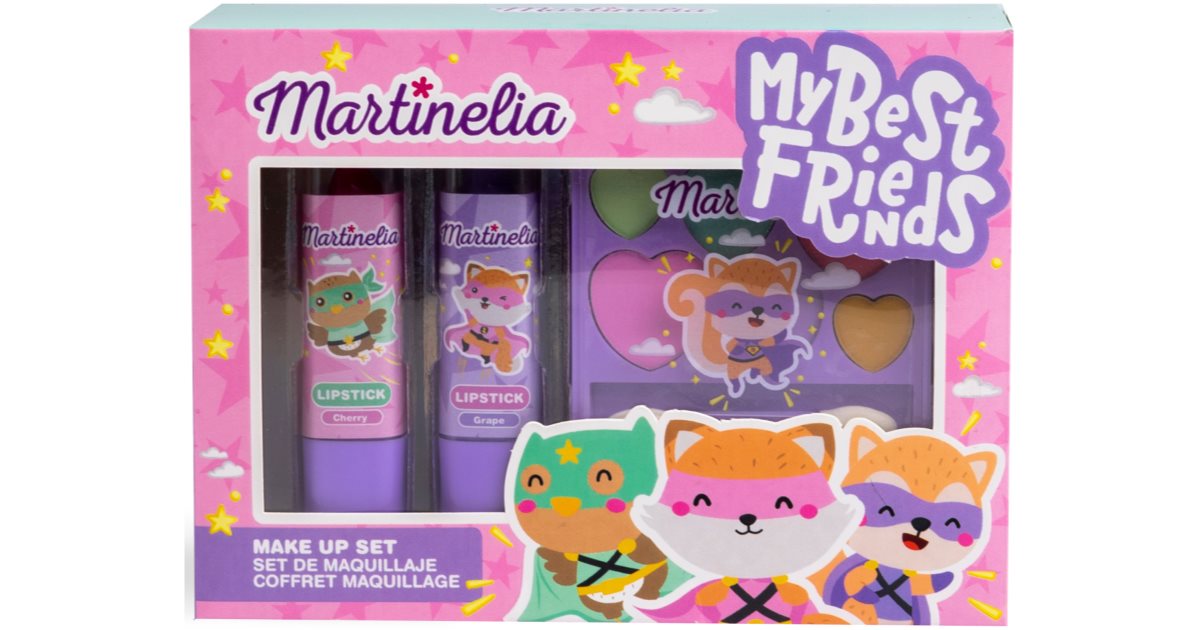 Martinelia My Best Friends Schminkset für Kinder 3+ Lidschattenpalette + Lidschattenpinsel + Lippenstift 2tlg