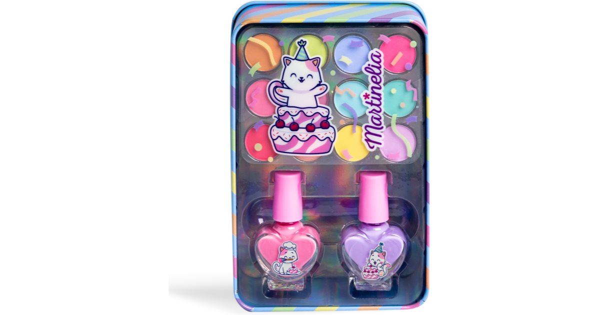 Martinelia Yummy Tin Box-Set für Kinder 3+ Lidschatten 12 Stück + Nagellack 2 Stück + Blechdose