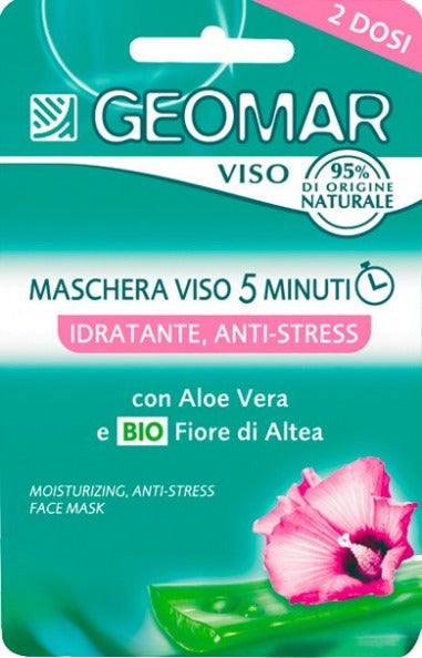 Geomar 5-Minute Hydrating Anti-Stress Face Mask with Organic Marshmallow Flower and Aloe Vera, 2 x 15ml Doses
