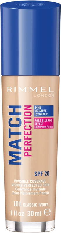 Rimmel Match Perfection Liquid Foundation SPF 20 Color 101 Classic Ivory 30 ml