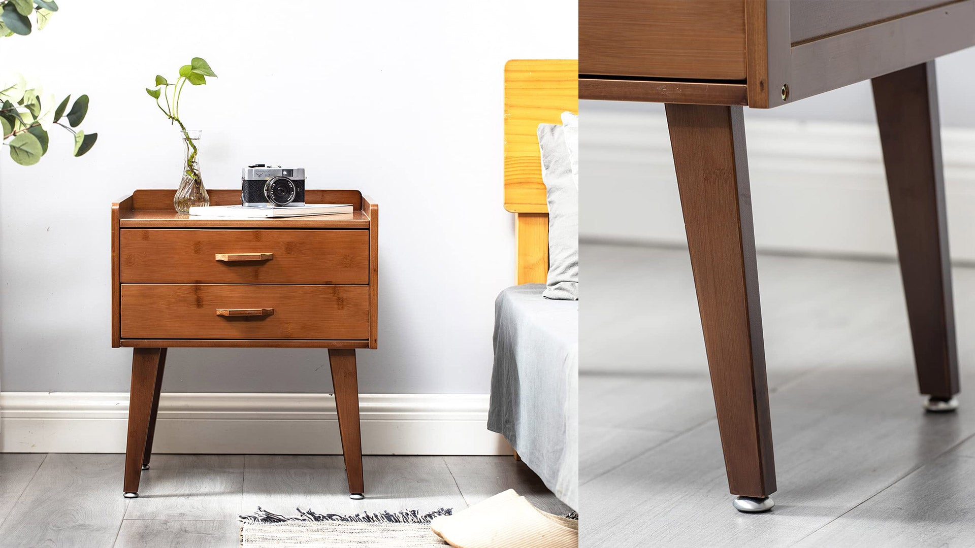 Maydear Bamboo Nightstand (2 colors): End Table Walnut