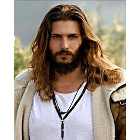 Aquaman Cosplay Cosplay Wigs Men's Middle Part 26 inch Heat Resistant Fiber Curly Black Brown Adults' Anime Wig Halloween Wig