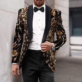 Heren feest blazer met pailletten glitter smokings goud zwart gothic outfit enkele rij knopen met één knoop 2024