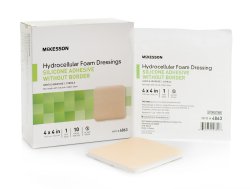 McKesson Silicone Foam Adhesive Dressing without Border, 4" x 4", 10 Each - Box