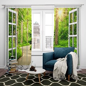 Cortina de floresta com 2 painéis, cortina blackout para sala de estar, quarto, cozinha, tratamentos de janela, isolamento térmico, escurecimento do quarto