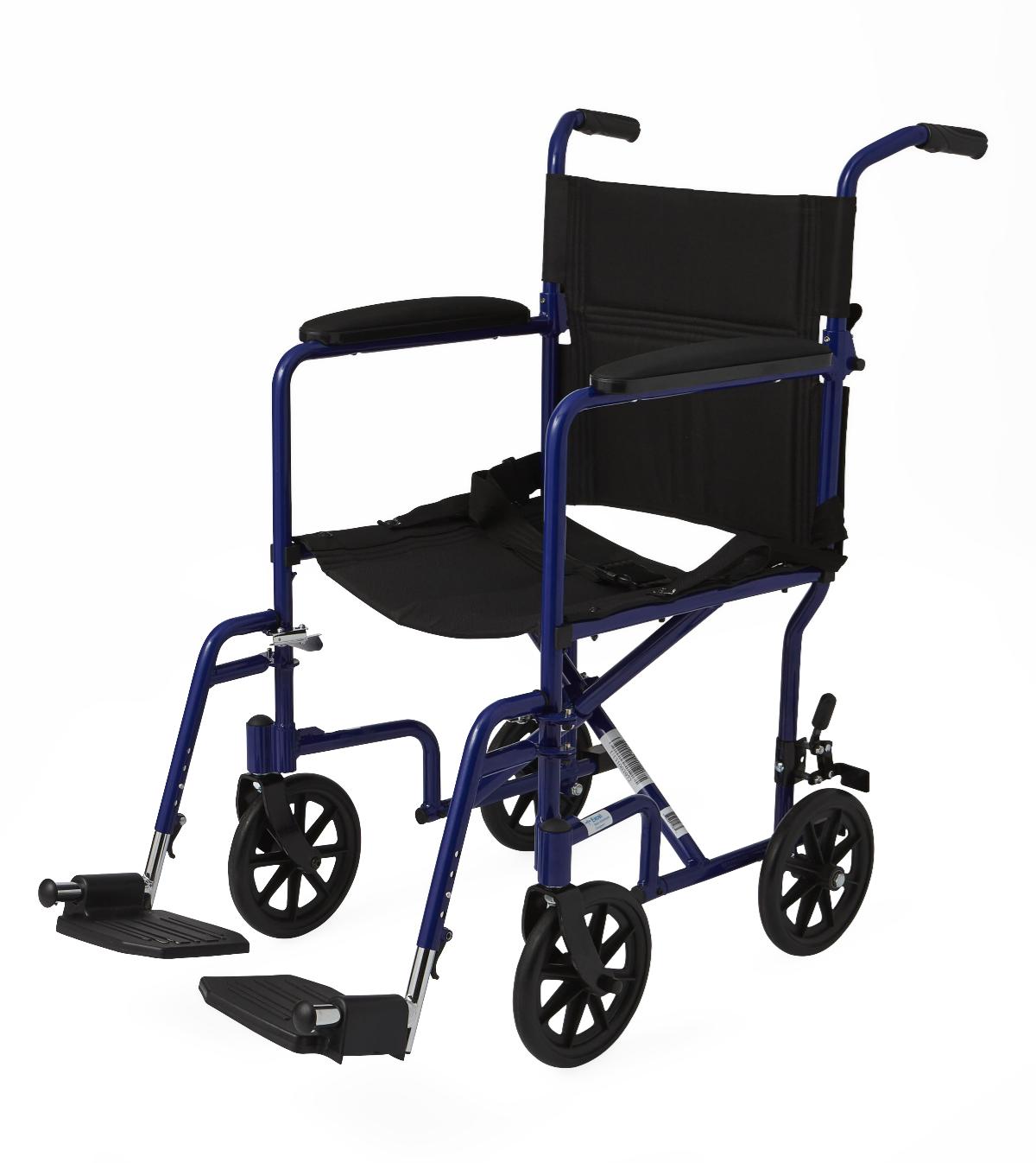 Aluminum Transport Chair with 8" Wheels, Blue