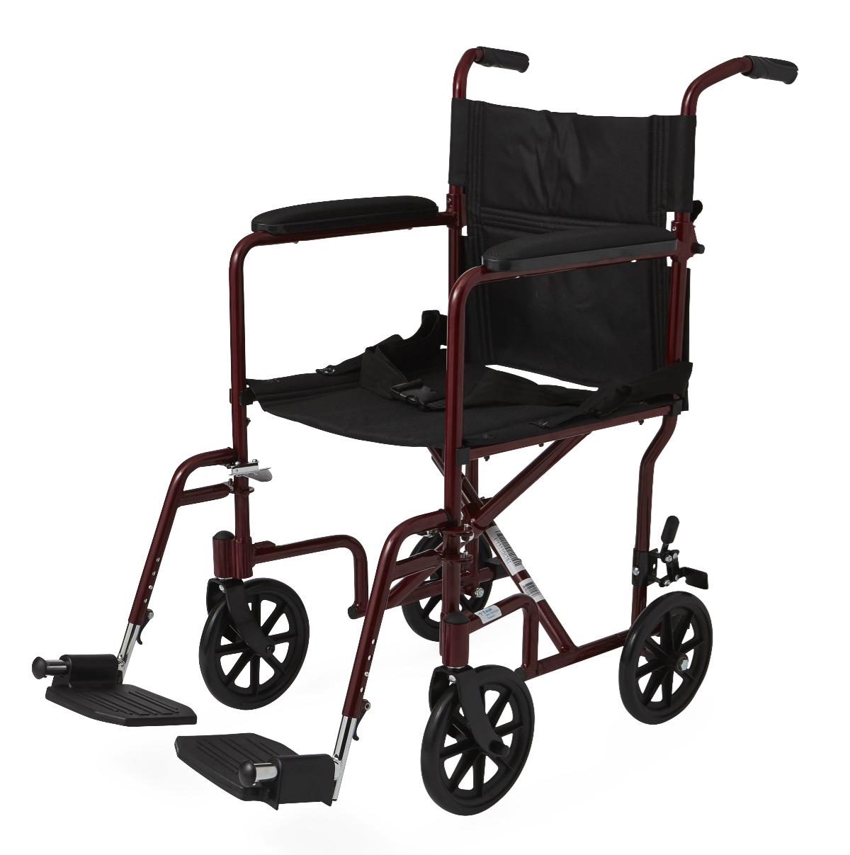 Aluminum Transport Chair with 8" Wheels, Red