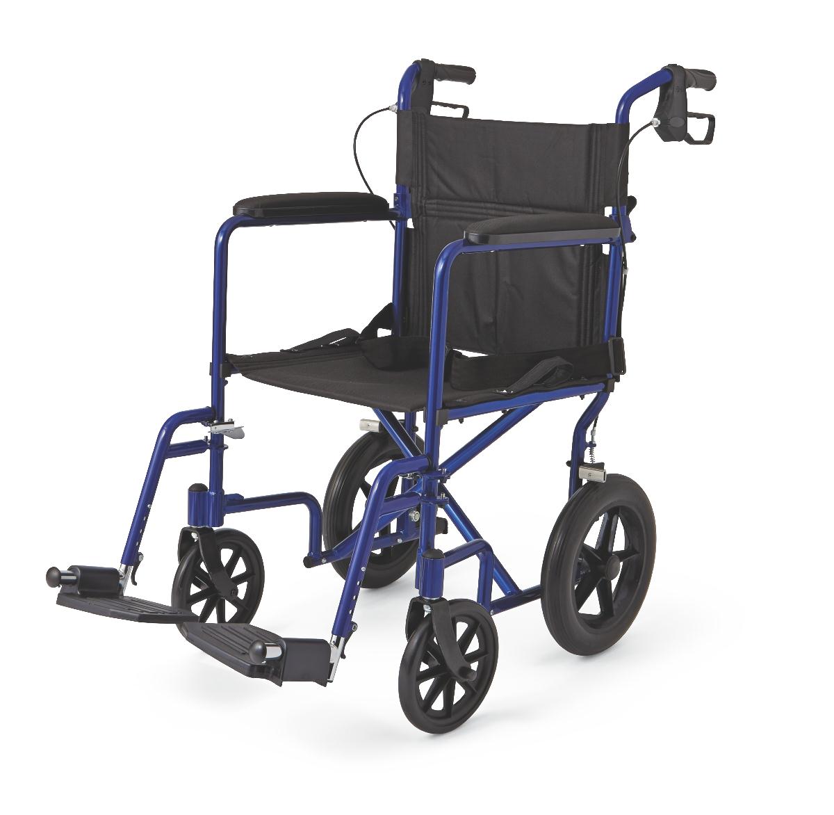 Aluminum Transport Chair with 12" Wheels, Blue