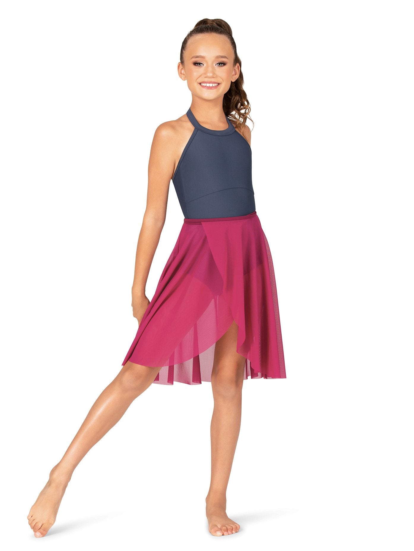 Mariia Crown Girls Long Classic Mesh Ballet Skirt Red I ME617C