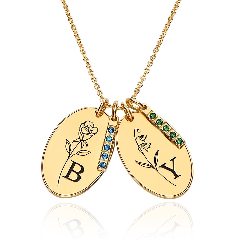 Prärie Initial Charm-Halskette mit Geburtsblume und Geburtsstein -