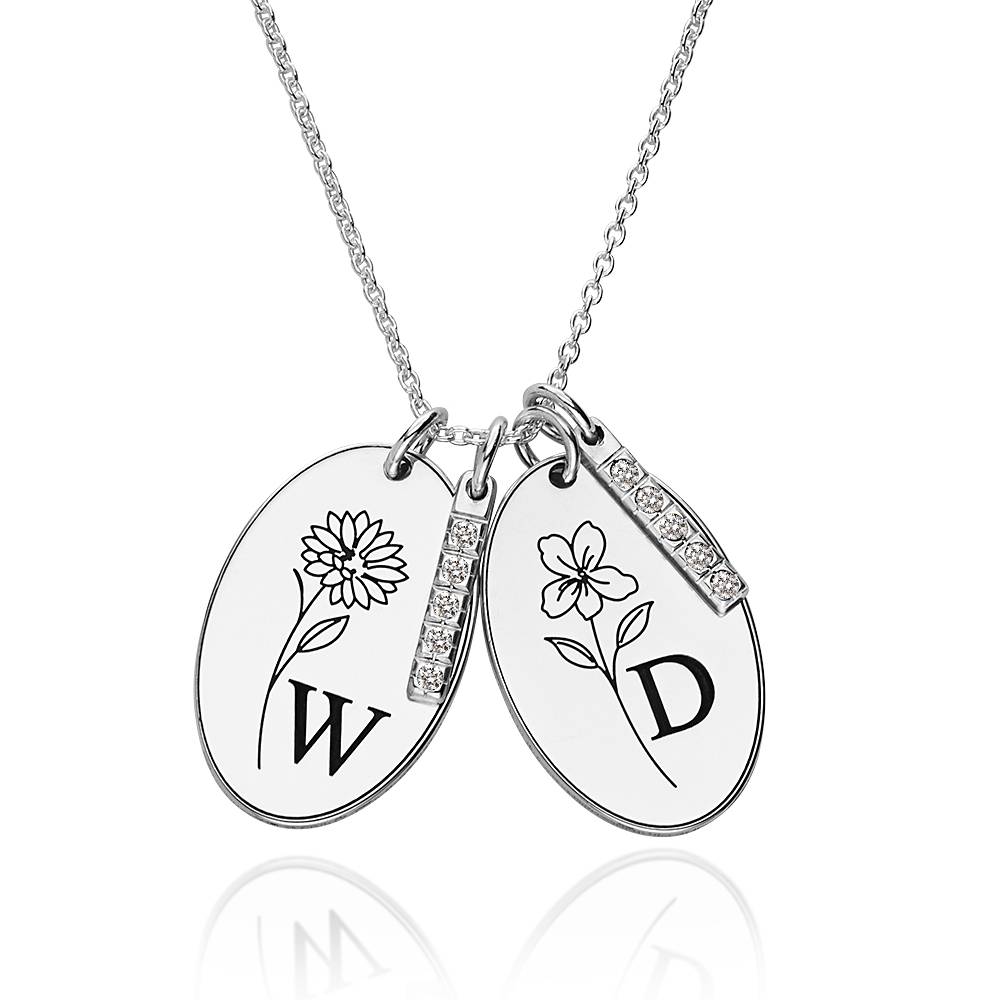Prärie Initial Charm-Halskette mit Geburtsblume und Geburtsstein -