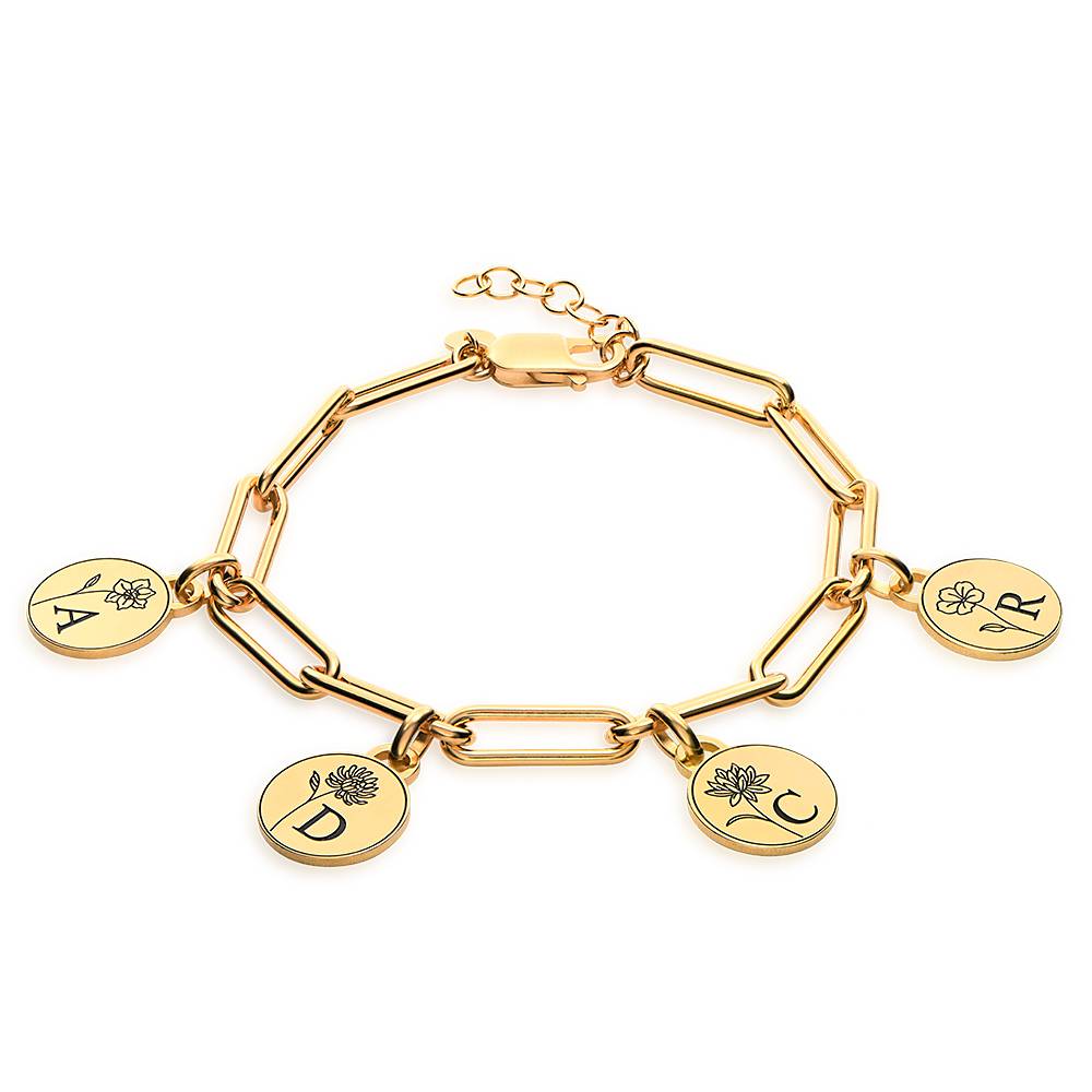 Prairie Birth Flower Initial Charm Bracelet in 18ct Gold Plating