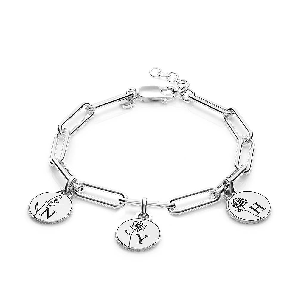 Prairie Birth Flower Initial Charm Bracelet in Sterling Silver
