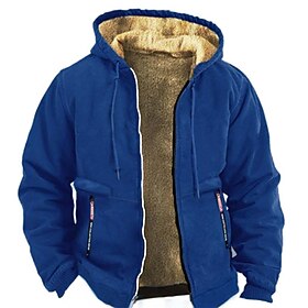 Voor heren Trui met capuchon Fuzzy Sherpa Hoodie met volledige rits Sweatjack Wijn Leger Groen Marineblauw blauw Bruin Capuchon Kleurenblok Sport  Outdoor Spor