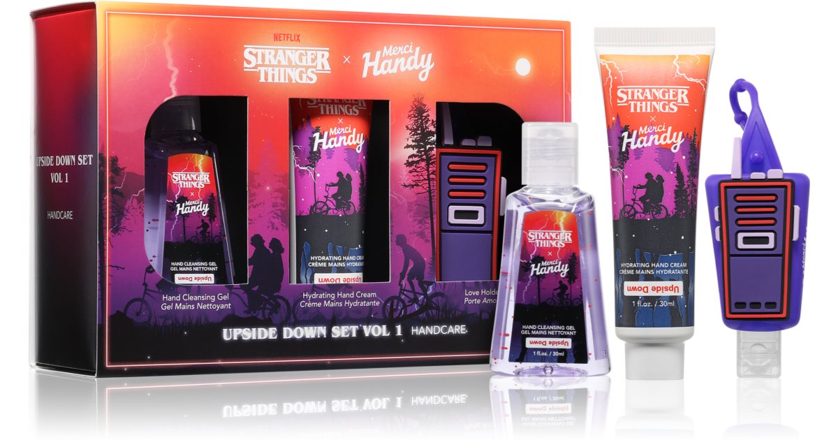 Merci Handy Opp ned volum 1 gavesett for kvinner Håndfuktighetskrem 30 ml + rensegel 30 ml + walkie talkie reiseeske
