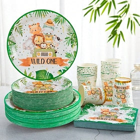 Jungle Party Supplies Animal Paper Plates Cartoon Animal Pattern Wild Party Supplies Disposable Tissue Paper Plates for 24 Guests Hunting Birthday Supplies Jun