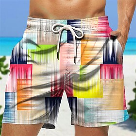 Homens Bermuda de Surf Shorts de Natação Calção Justo de Natação Com Cordão com forro de malha Cintura elástica Listra Estampas Abstratas Geometria Secagem Ráp