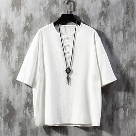 Homens Camiseta Camisa Henley Camisetas T-shirt Camisa de manga longa Tecido Henley Rua Férias Meia Manga Roupa Linho Moda Estilo Chinês Casual Confortável
