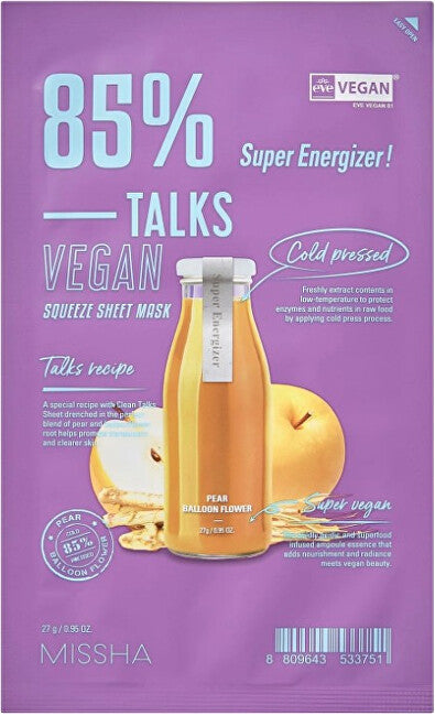 Missha Talks Vegan Squeeze Super Energizer (sheetmaske) 27 g