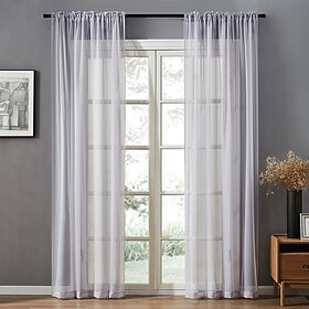 Cortinas transparentes sólidas para janela, para sala de estar, quarto, cozinha, voile, bolso para haste