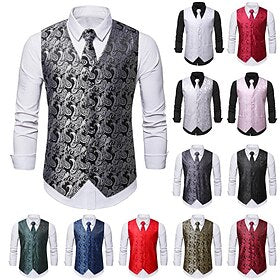 hommes gilet cravate ensemble paisley floral jacquard cravate poche carré 3 pièces gilet rétro vintage rococo pour costume ou smoking fête de mariage mascarade