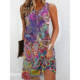 Women's Tank Dress Floral Print Button Print Split Neck Mini Dress Daily Date Sleeveless Summer Spring