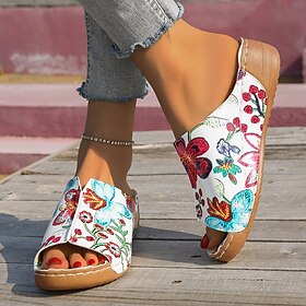 sandales plates pour femmes sandales à plateforme pantoufles de plage chaussures de confort quotidien plage dessin animé fleur peep toe punk marche sandales en