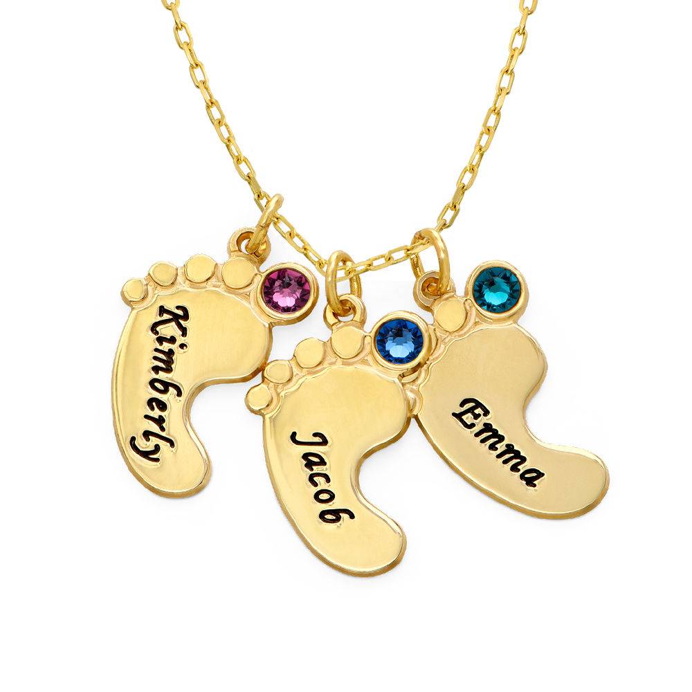 Mum Jewellery - Baby Feet Necklace with Birthstones in 10ct Yellow Gold