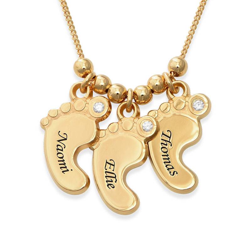 Mum Jewellery - Baby Feet Necklace with Diamonds in 18ct Gold Vermeil