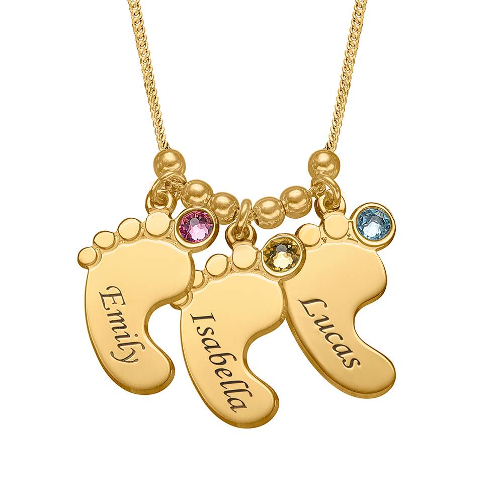 Mum Jewellery - Baby Feet Necklace with Birthstones in 18ct Gold Vermeil