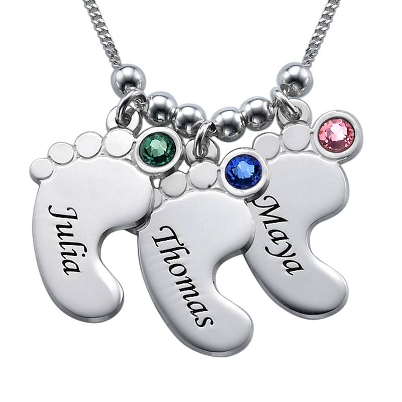 Mum Jewellery - Baby Feet Necklace with Birthstones in Sterling Silver