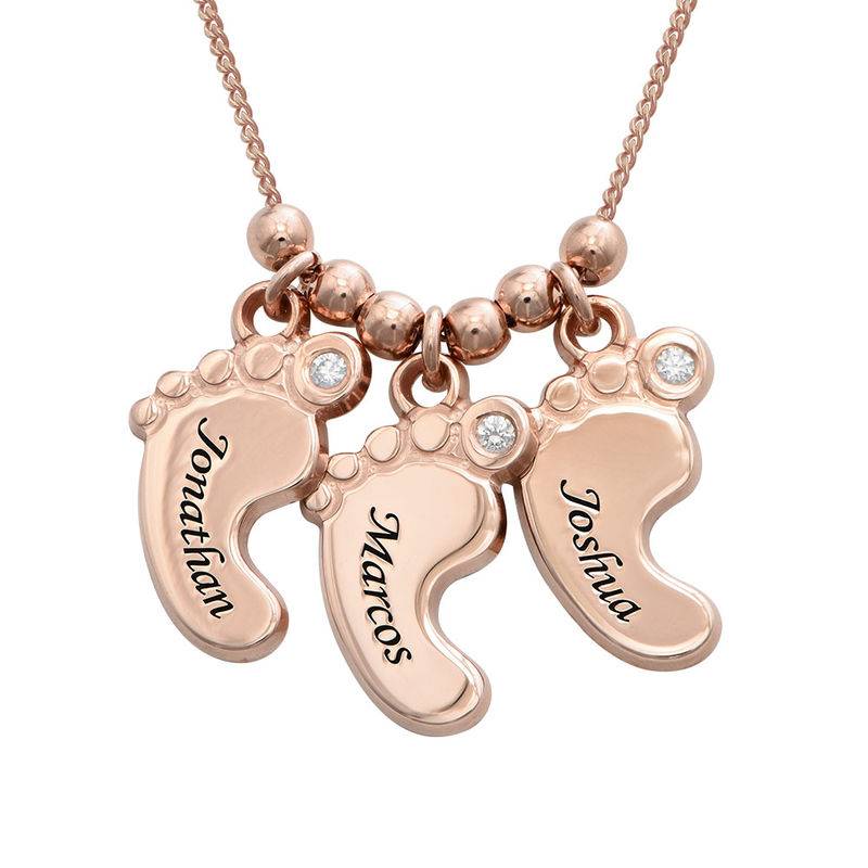 Mum Jewellery - Baby Feet Necklace with Diamonds in 18ct Rose Gold Plating