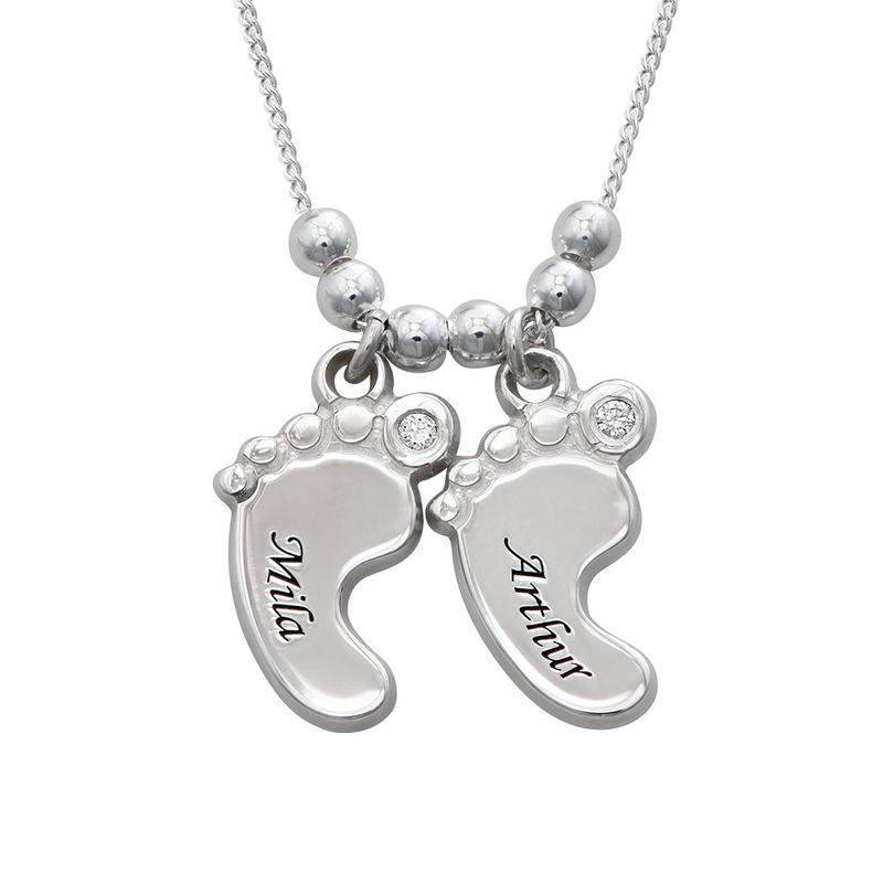 Mum Jewellery - Baby Feet Necklace with Diamonds in Sterling Silver