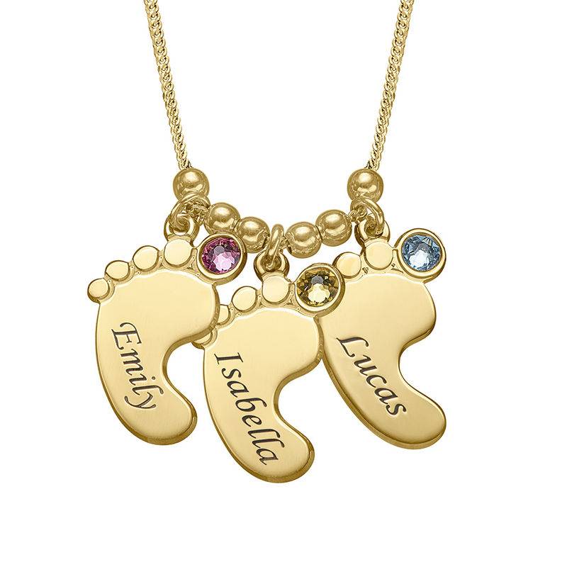 Mum Jewellery - Baby Feet Necklace with Birthstones in 18ct Gold Plating