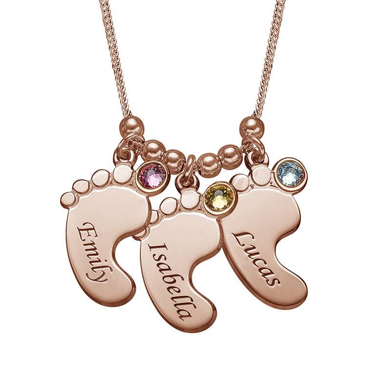 Mum Jewellery - Baby Feet Necklace with Birthstones in 18ct Rose Gold Plating