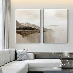 conjunto de 2 pinturas a óleo de paisagem feitas à mão pintura abstrata bege pintada à mão pintura a óleo bege pintura marrom texturizada arte minimalista pint
