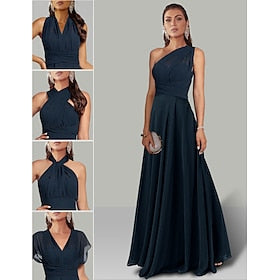 A-Line Wedding Guest Dresses Infinity Dress Wedding Party Summer Floor Length Short Sleeve Halter Neck Convertible Chiffon with Ruched 2024
