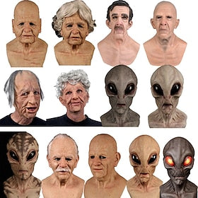 Cosplay Old Man Mask UFO Alien Head Cover Bald Handsome Young Beauty Old Grandma COS Full Face Mask