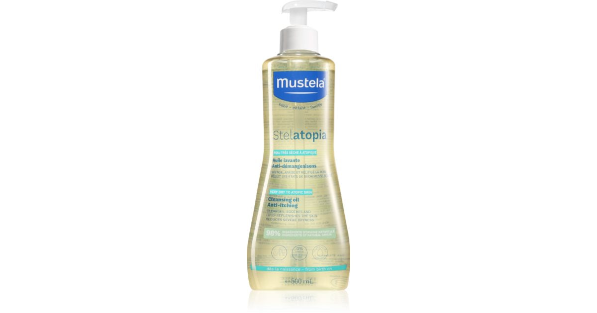 Mustela Limpiador y aceite de baño para bebés para piel extremadamente seca y atópica Stelatopia 500ml
