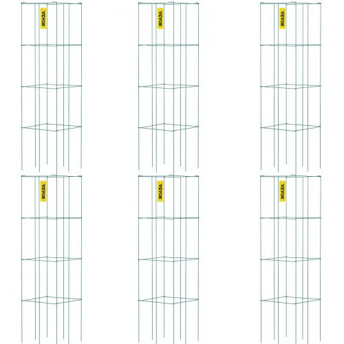 Jaulas para tomates VEVOR, 37,5 x 37,5 x 100 cm, paquete de 6, cuadradas, de acero recubierto de PVC verde, para hortalizas trepadoras, plantas, flore