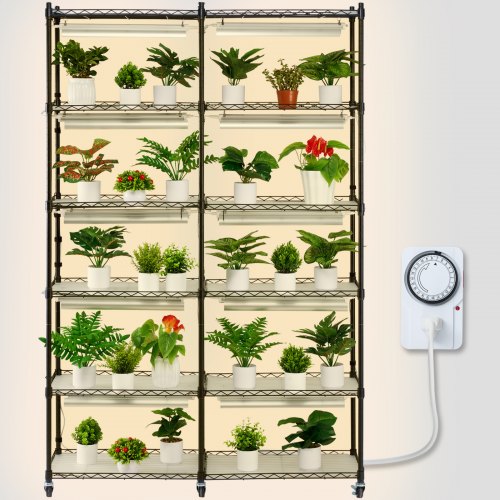 VEVOR - Estante para plantas con luz de cultivo, 6 niveles, 200 W, luces de espectro completo, estante de metal para plantas con temporizador, estante