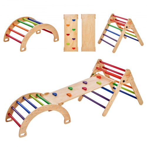 VEVOR Pikler Triangle Set, 5 en 1, juguetes de escalada para niños pequeños, parque infantil interior, gimnasio de escalada de madera de gran tamaño p